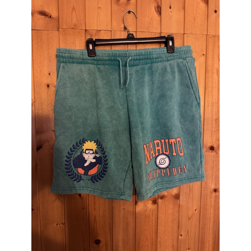 Naruto Shippuden Mens Sz Large Aqua Blue Sweat Shorts Sz 36-38 Anime Viz Media